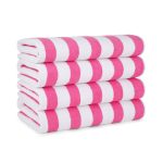 Cali Cabana Striped Beach Towels (4 Pack), 30x60 in., Color Options 100% Soft Cotton - Pink