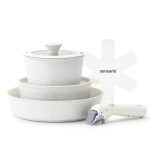 SENSARTE Nonstick Pots and Pans Set with Detachable Handle, 8pcs Cooking Pots and Pans Set with Removable Handel, Space Saving Cookware Sets, PFOA