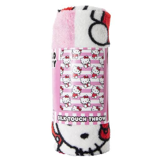2033524445716b3b74d7a7b65c20356c5dcadefe9ea905efb55288dcf9cabc90-1.jpg Hello Kitty Silk Touch Pink White Stripe Throw Blanket - 40in. x 50in. - Image 1