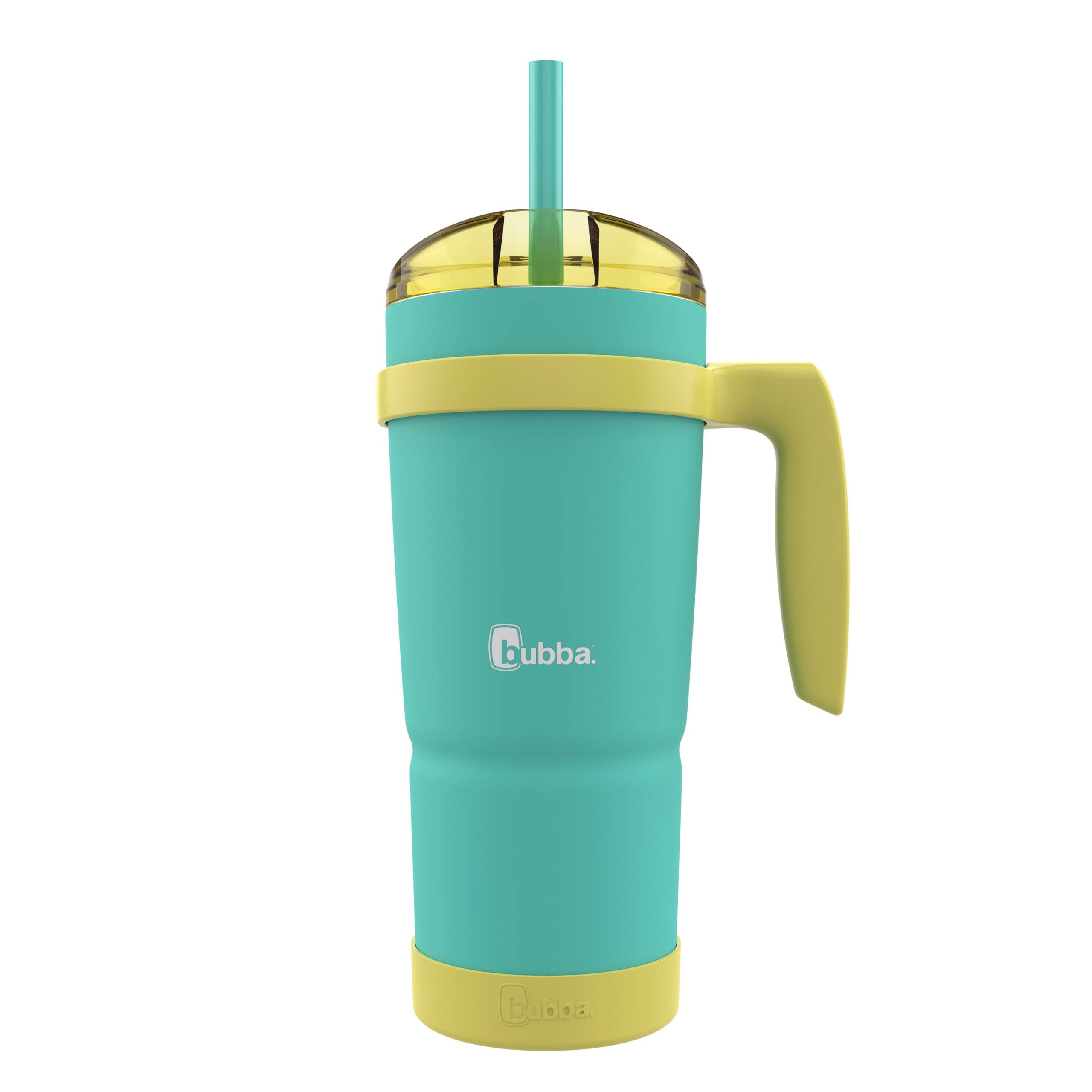 20447d617b81c984965e911fe35fad81c49bae1433f3e6777590670282c5f4c1.jpg Bubba Envy Stainless Steel Tumbler with Removeable Handle, Bumper, Straw Rubberized in Teal 32 oz. - Image 1