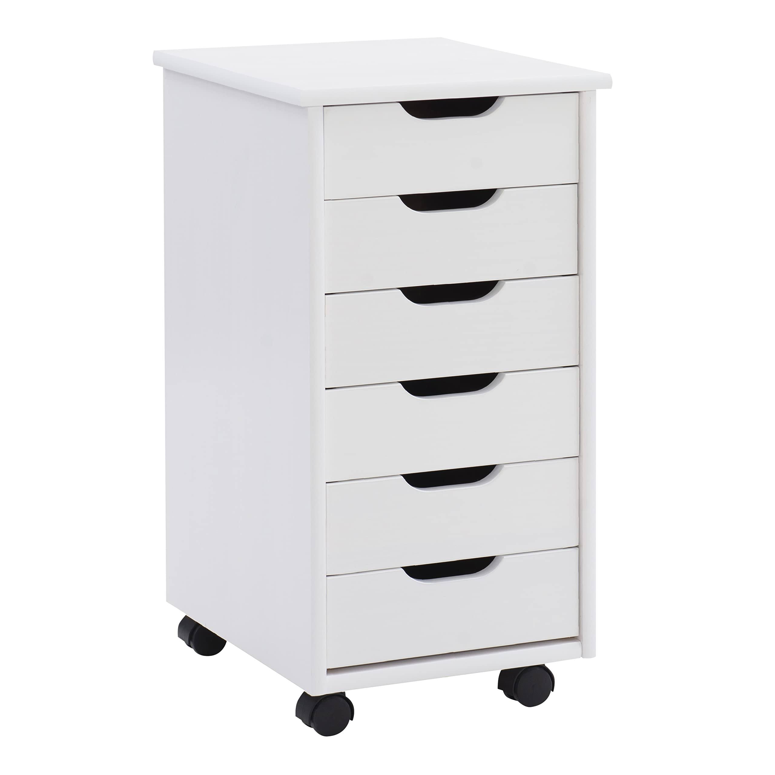 204af4b8ee12049367e35dd7e51573b4213c422b2b263c8d2b452cc8dcf73904.jpg Linon Home Decor Products Corinne Six Drawer Storage, White Wash Rolling Cart - Image 1
