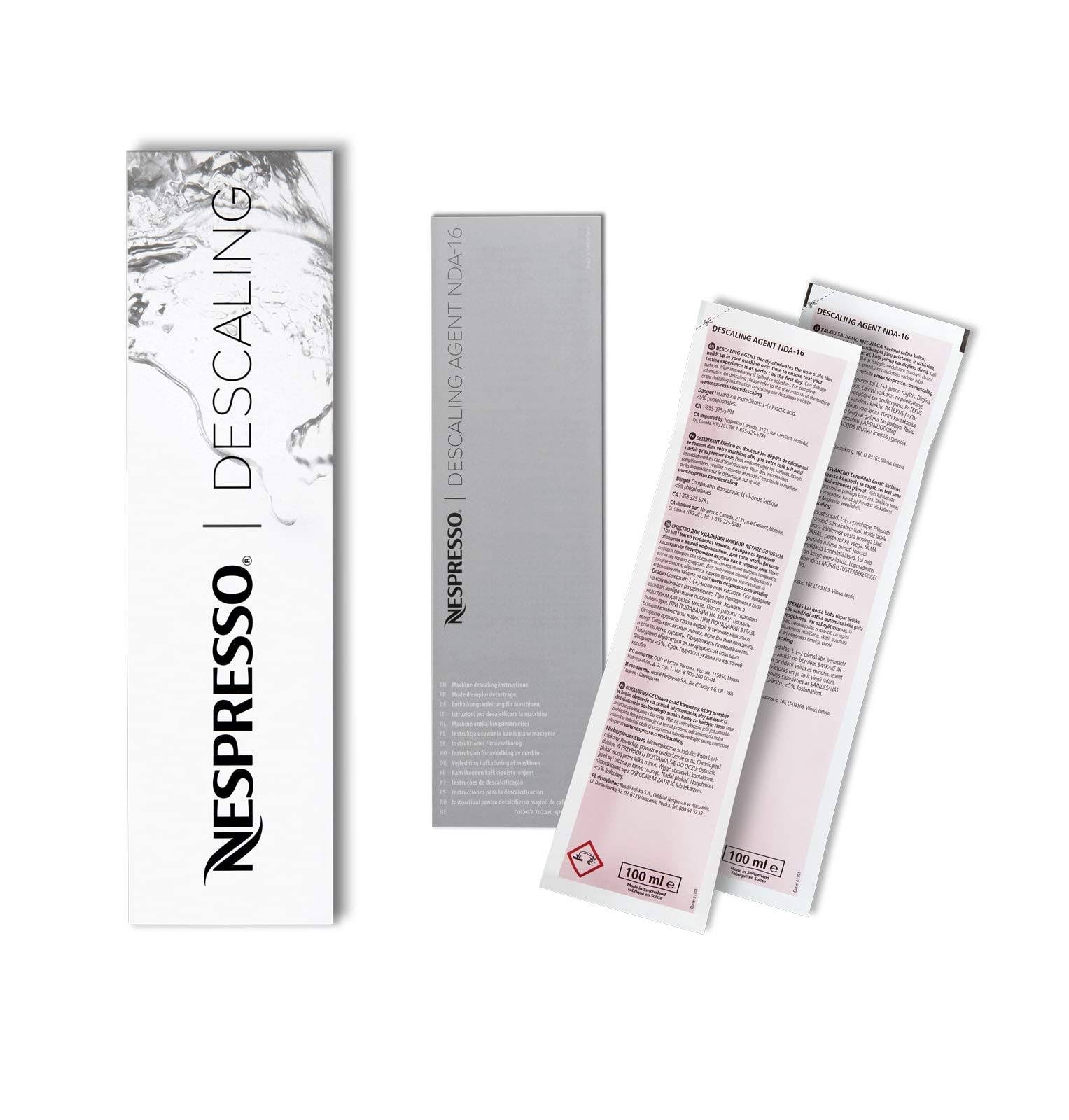 207272d3310f5571466ee0f85345272492d8e54e8a160d5e98b0ff42980a23d5.jpg Espresso Nespresso Descaling Solution, Fits All Models, 2 Packets - Image 1