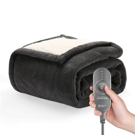 207b110e2b6a3d9b9182a987bc01198a7096a4ffdab4cef6e7d3cd56e0708c80.jpg Sunbeam Microplush Sherpa Electric Heated Throw Blanket, Slate, Gray - Image 1
