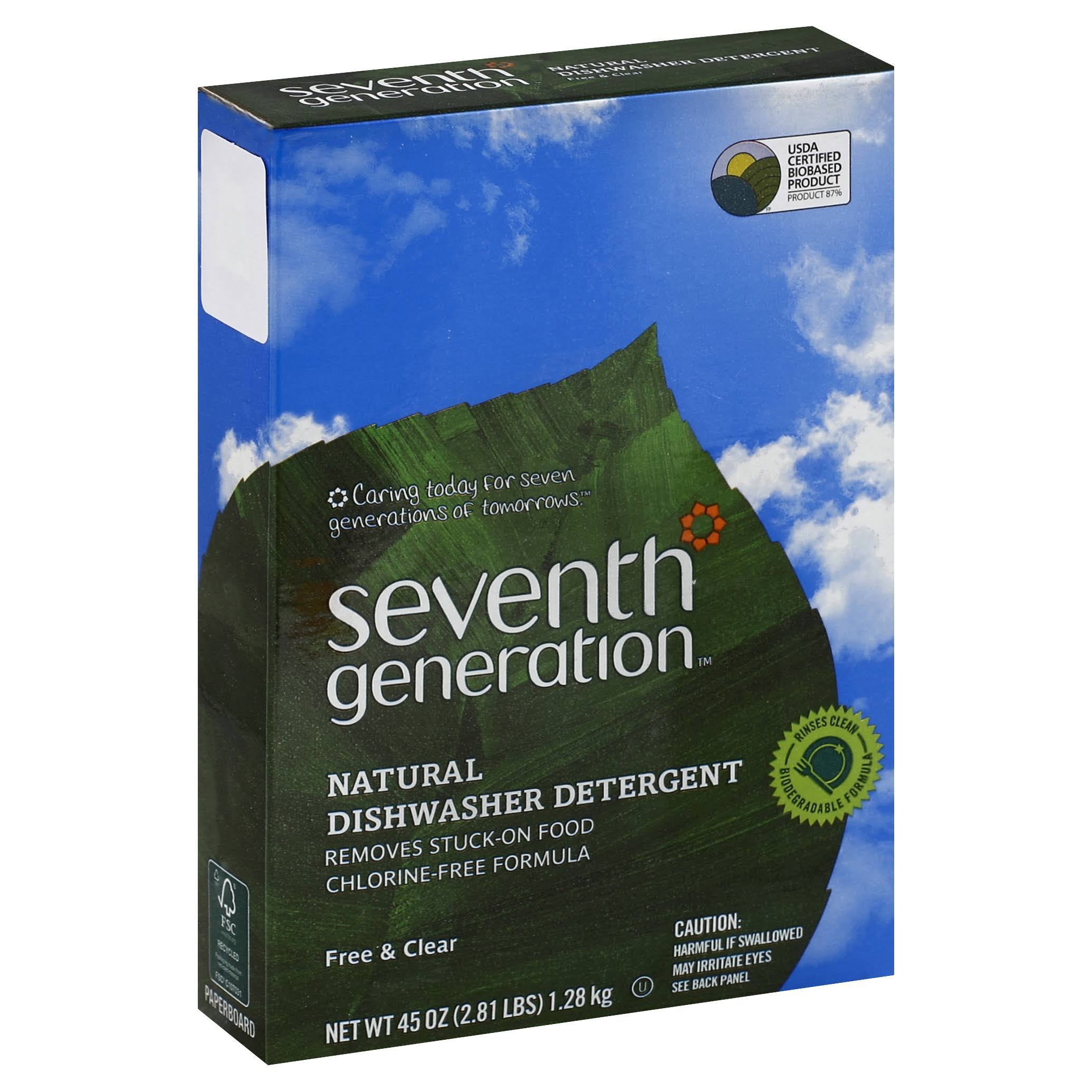 208350c643b5a4e671e4506a5727c0edd7b291da5bc00d8c2795cd45b01c73e6.jpg Seventh Generation Automatic Free & Clear Dishwasher Powder - 45 oz box - Image 1