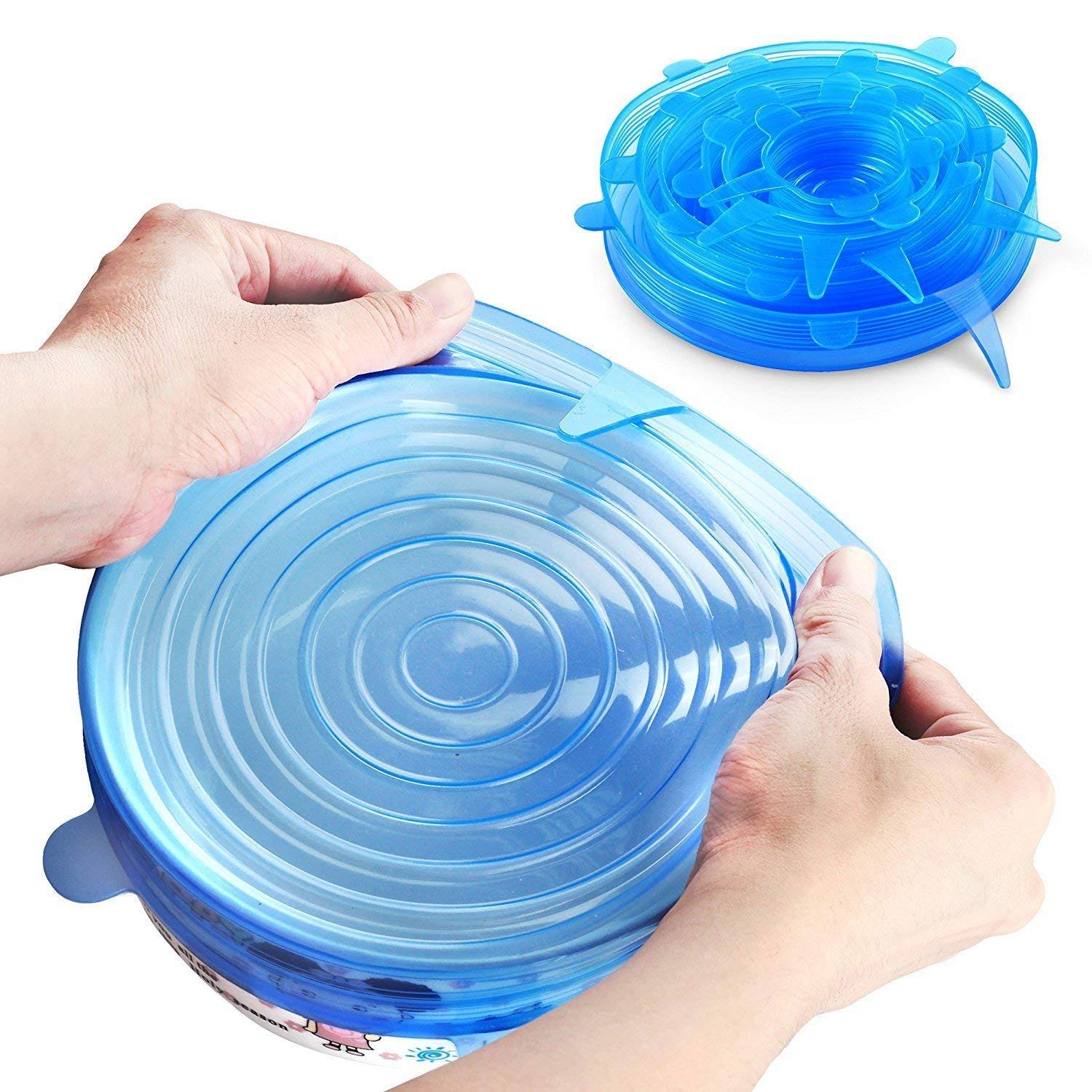 20b744ce03702ff67531dd5fe4cc1e1a8f2689571749bbd98d8d51b4c873aa90.jpg BHSELLY Silicone Stretch Lids, Durable & Eco-Friendly Elastic Lids Reusable Heat Resistant Various Sizes Cover for Bowl - 6 Pack (Blue) - Image 1