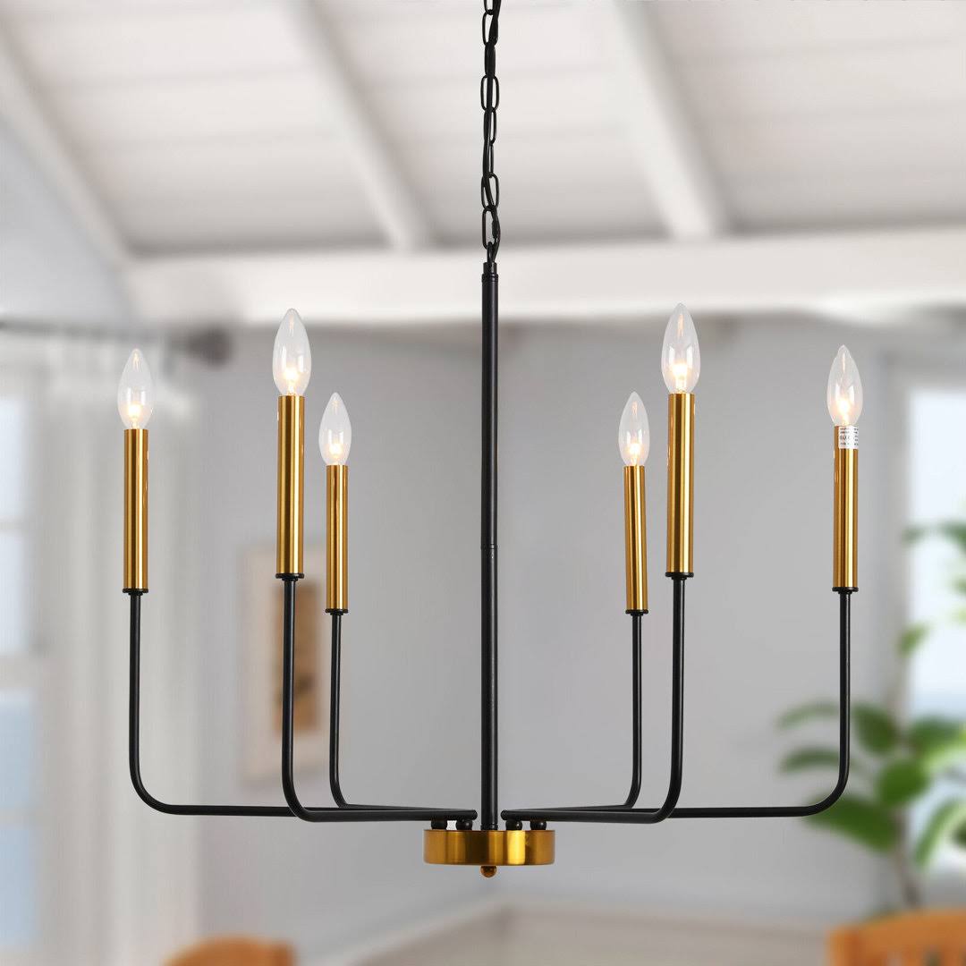 20b8f9f1d59c4d88c37915851a425ff45bddc35c242adb02103cd1bb8b71ec75.jpg Marshana Classic / Traditional Chandelier 6 Light Fixture Modern Farmhouse Candle Style Chandelier Gracie Oaks Finish: Black/Gold - Image 1