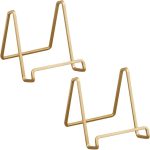 Tripar 2 Pack 4-Inch Metal Gold Painted Square Book Holder/Stand, Wire Mini Easel, Small Photo Stands for Table, Display for Picture Frames, Plaques