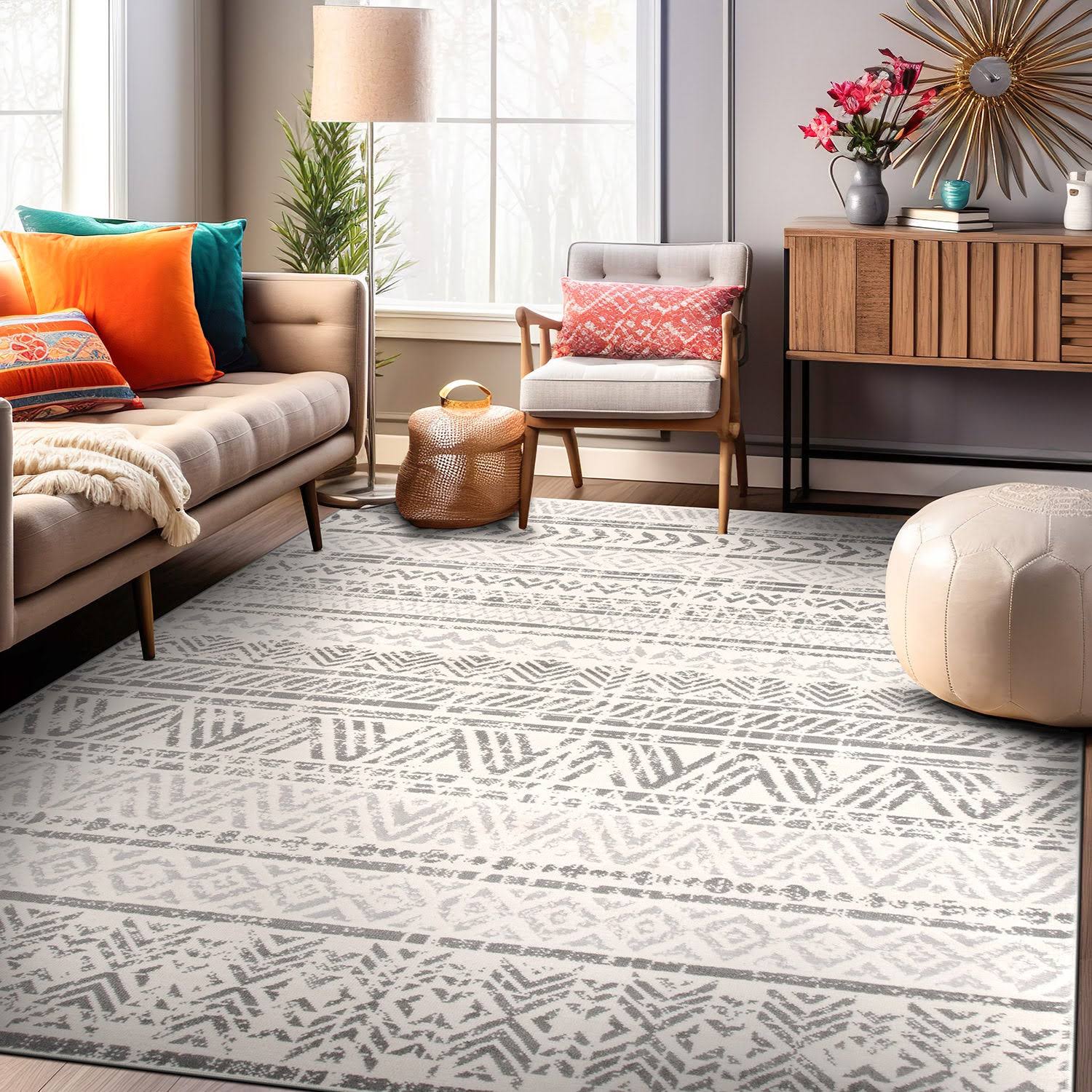 20cf8e1bb68d91debfde6589ebd353751008e9ed43331a7af7b265823b3d3f1c.jpg Geometric Bohemian Design Area Rug 3'3 inch x 5' Gray - Image 1