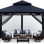 MASTERCANOPY Outdoor Garden Gazebo for Patios with Stable Steel Farme and Netting Walls 8x8 / Navy Blue