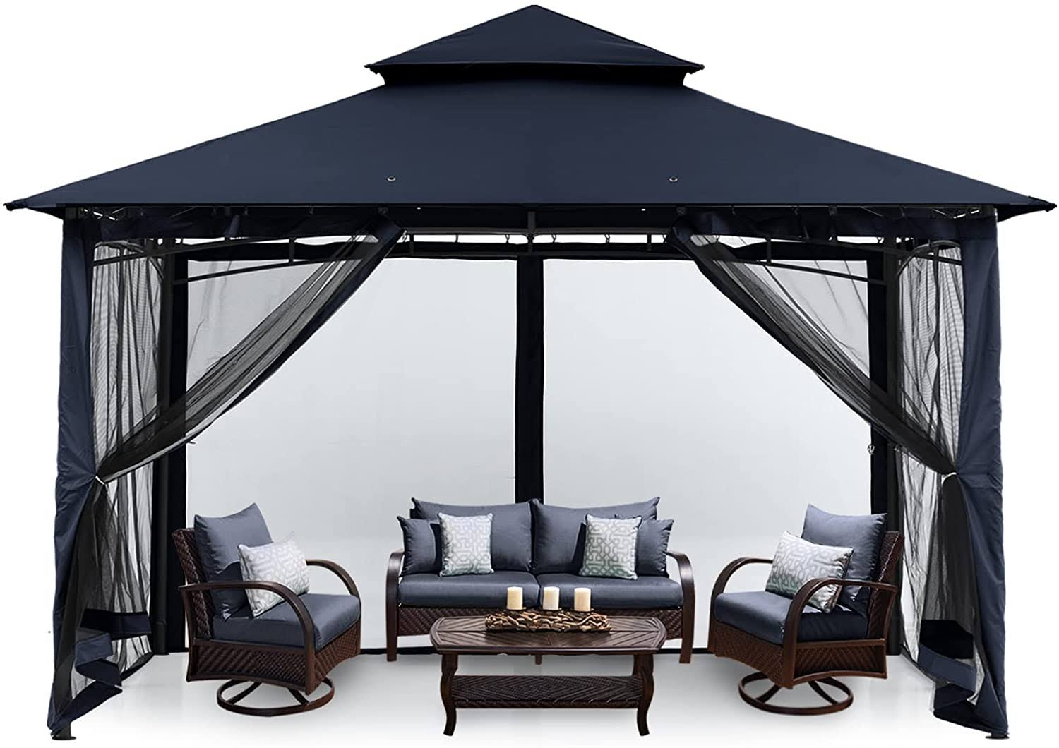 20d98337093cab97bbef17c1286b74565cfc5e5f67e89e2c28df580f36643fce.jpg MASTERCANOPY Outdoor Garden Gazebo for Patios with Stable Steel Farme and Netting Walls 8x8 / Navy Blue - Image 1