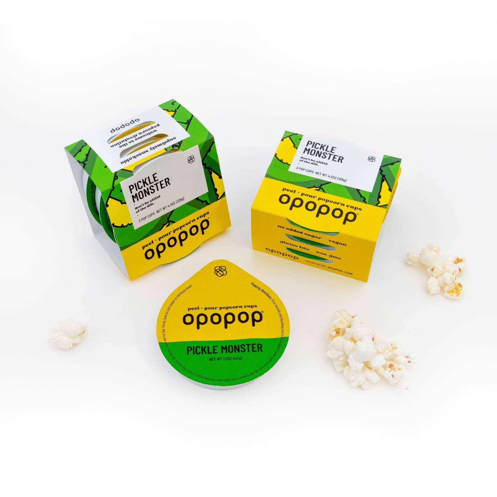 2117089d7266b05f9fe80c605ce53b6ba585a89a6cf5bdaca1dec52e72efe705.jpg Opopop Microwave Popcorn - Pop Cups Pickle Monster 6-Pack, Non-GMO Gourmet Popcorn Kernels & Popcorn Flavoring, Gluten Free Snacks, Easy to Make and - Image 1