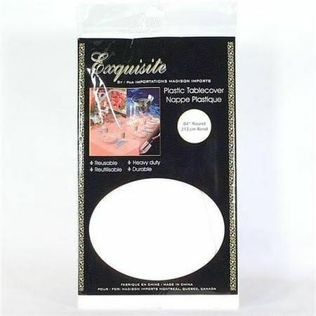 211ac2e1e6e445b461929e4372e439d58996184d95c9a94d2f3ba9c729fce579.jpg Exquisite White Round Plastic Table Cover - Image 1