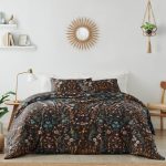 Sweet Jojo Designs Girl Full/Queen Comforter Bedding Set Boho Floral Wildflower Black Orange Green Blue 3PC