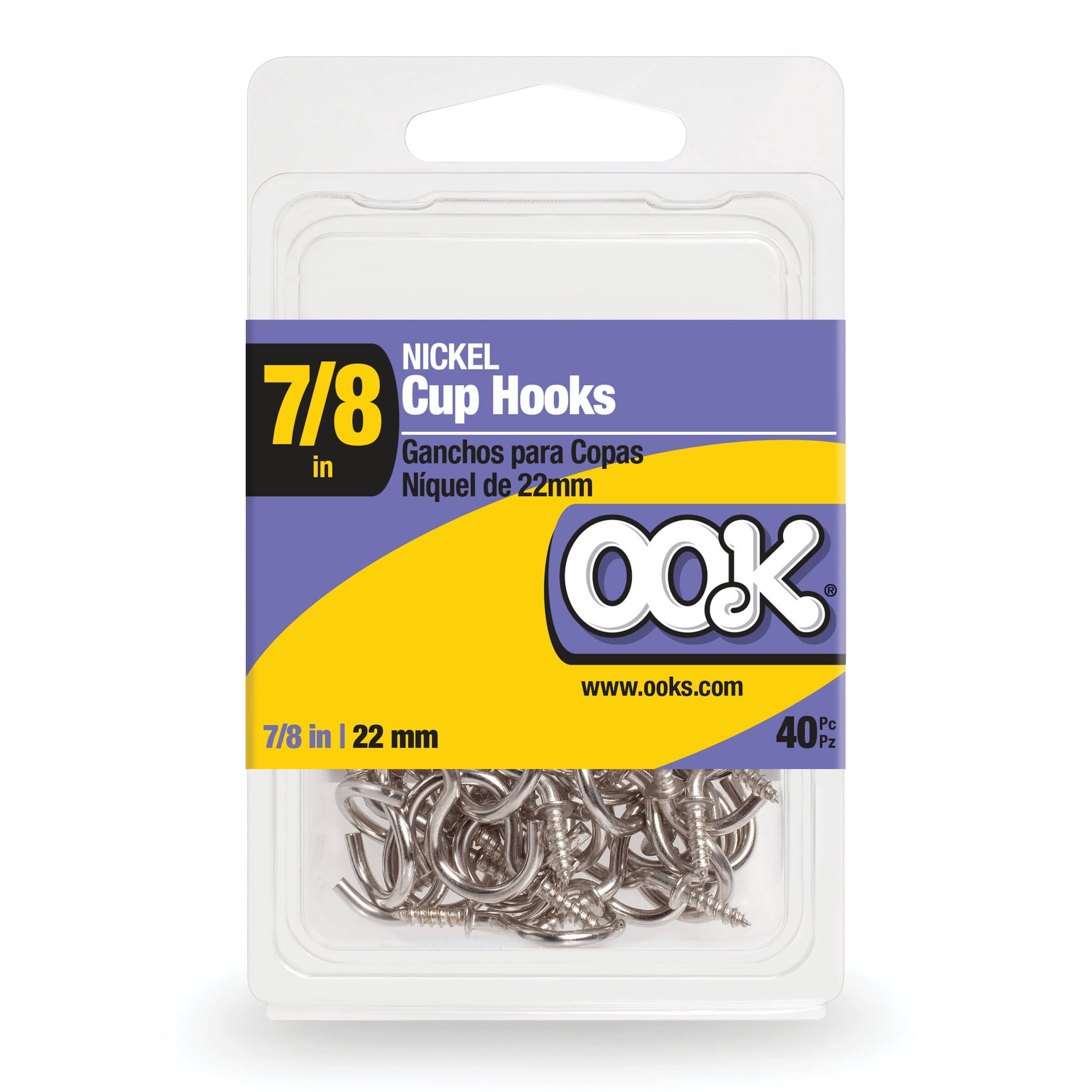 2121acc8420ac8cc60348a6c4c802155fd747c178770281e66ea2fc184ade098.jpg Ook Nickel Cup Hooks, 7/8 inch, Screw-In Cup Hooks, 40 Pieces - Image 1