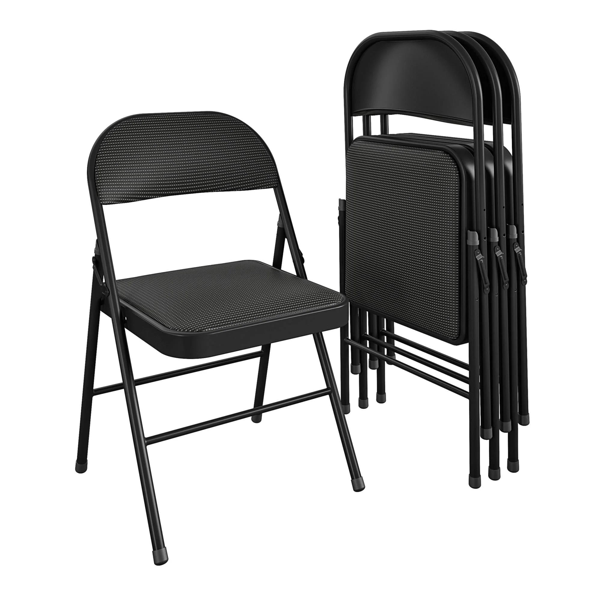 214038e392093d2f0316661f91f0fe137016710125a10bfb7fb9bae26844e72a.webp Mainstays Fabric Padded Folding Chair, Black, 4 Count - Image 1