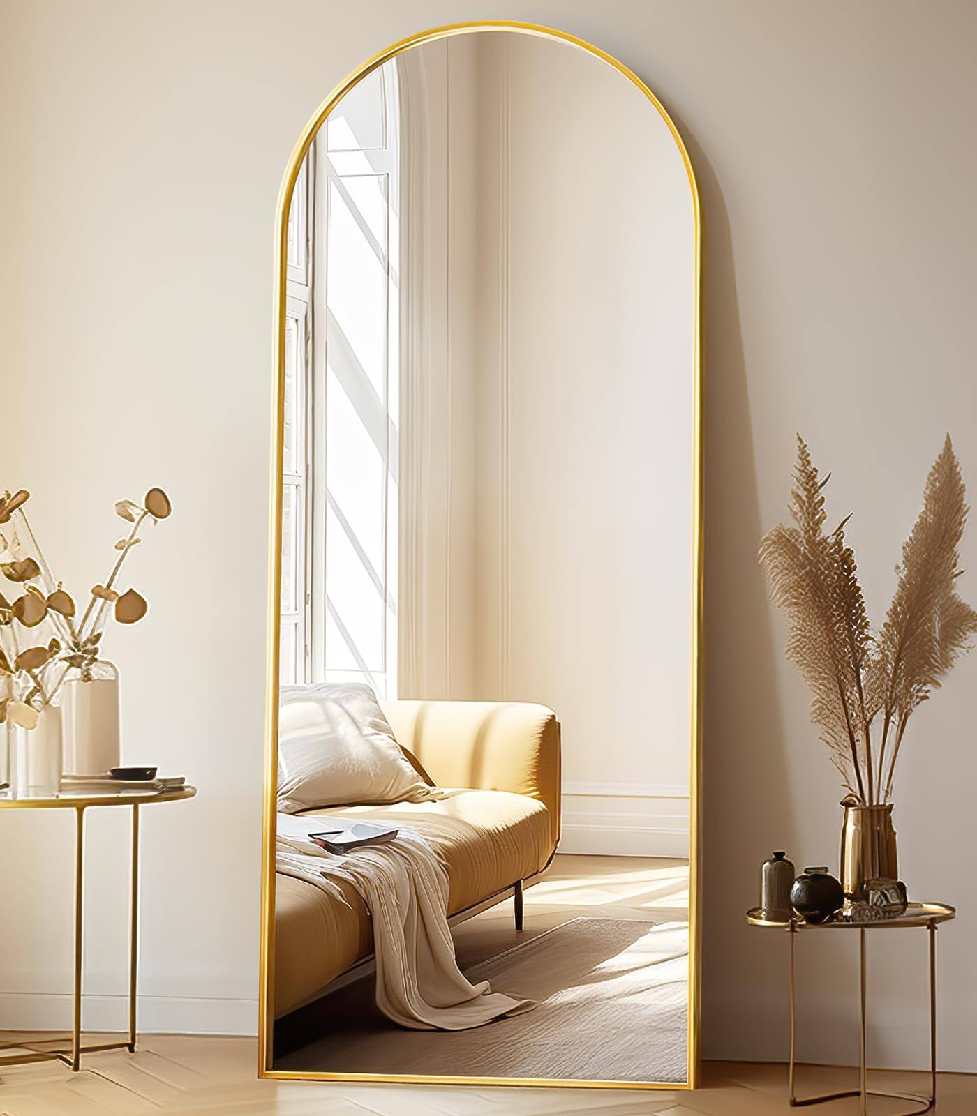 2150e552754735fc9345f5f387474df613cf21b6e1207ef073620df7e2f5b4dc.jpg ZMYCZ Arched Floor Mirror, 65"x22" Full Length Mirror, Standing Mirror Hanging or Leaning, Body Mirror with Stand, Wall Mounted Mirror, Arched-Top - Image 1