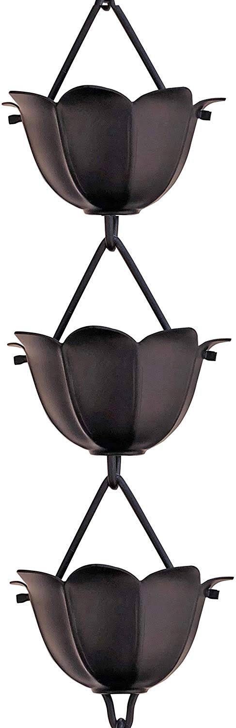 21618f9fb2c87bf7e8bdbfb928581470409c78e7c8b5e40fc1176b876463feab.jpg 8.5-ft Black Powder Coated Flower Rain Chains - Image 1