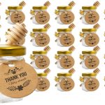 Rormket 24Pack 1.5oz Mini Glass Hexagon Honey Jars - Gold Lid, Small Wooden Honey Dipper, Bee Charms, Thank You Gift Tags, Jute - Baby Shower Thank
