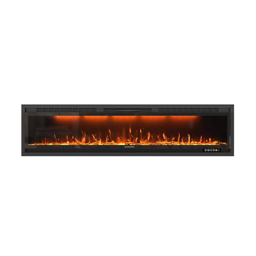 CASAINC 76 in. Wall-Mounted and Recessed Electric Fireplace in Black, 76 inch Black