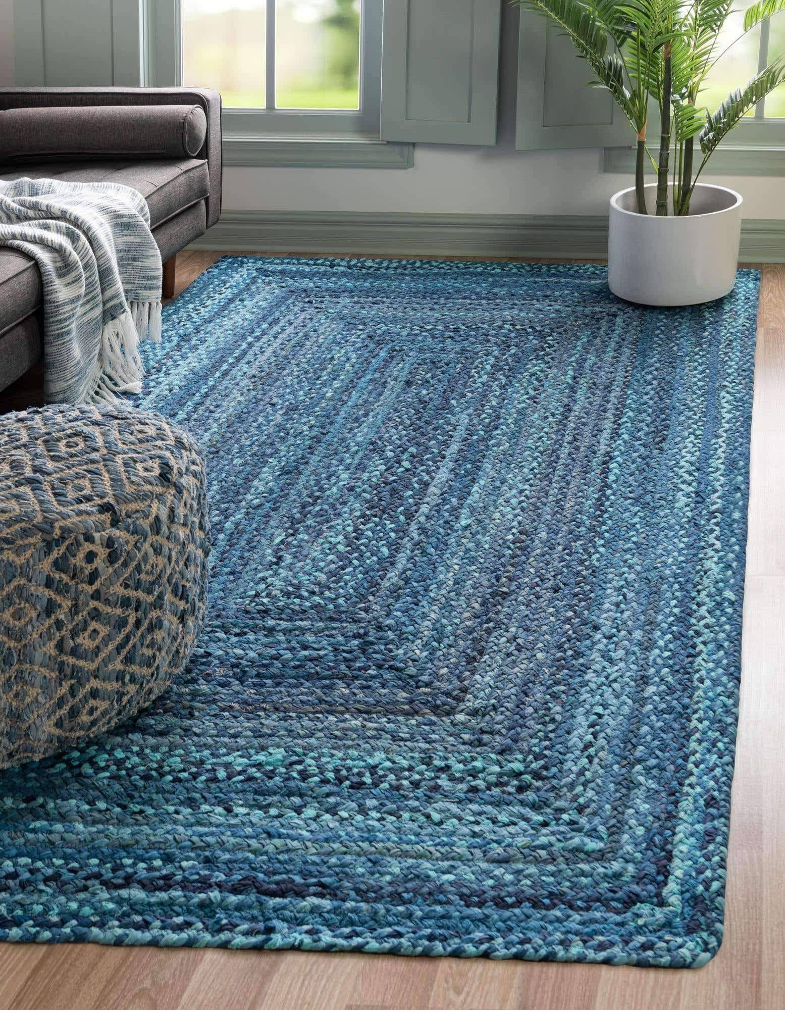 21f24ea9094a908791a872e54937e092659807eb3004c1875a145dd6286c5d6f.jpg Blue 5' 0 x 8' 0 Braided Chindi Rectangular Area Rug | Unique Loom - Image 1