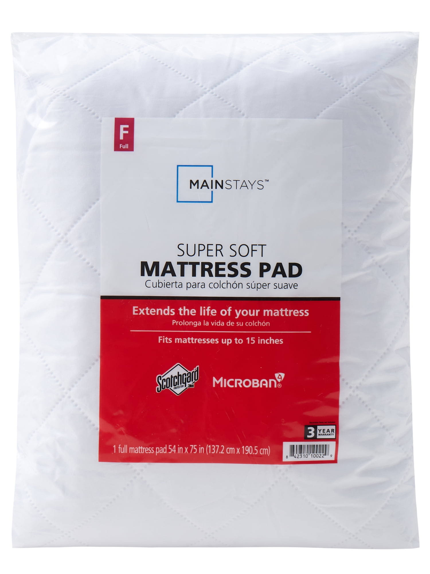 21fd2236f4a6113e1ed0d38fca80d14fae1aa1706b01659363e97bf91497474f.jpg Mainstays Full Super Soft Antimicrobial Mattress Pad - Image 1