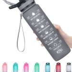 MEITAGIE 32oz Leakproof Motivational Sports Water Bottle with Straw & Time Marker, Flip Top Durable BPA Free Tritan Non-Toxic Frosted Bottle Perf
