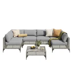 AECOJOY 7-Piece Patio Outdoor Furniture Set, Boho Outdoor Sectional Set, Grey&Light Grey