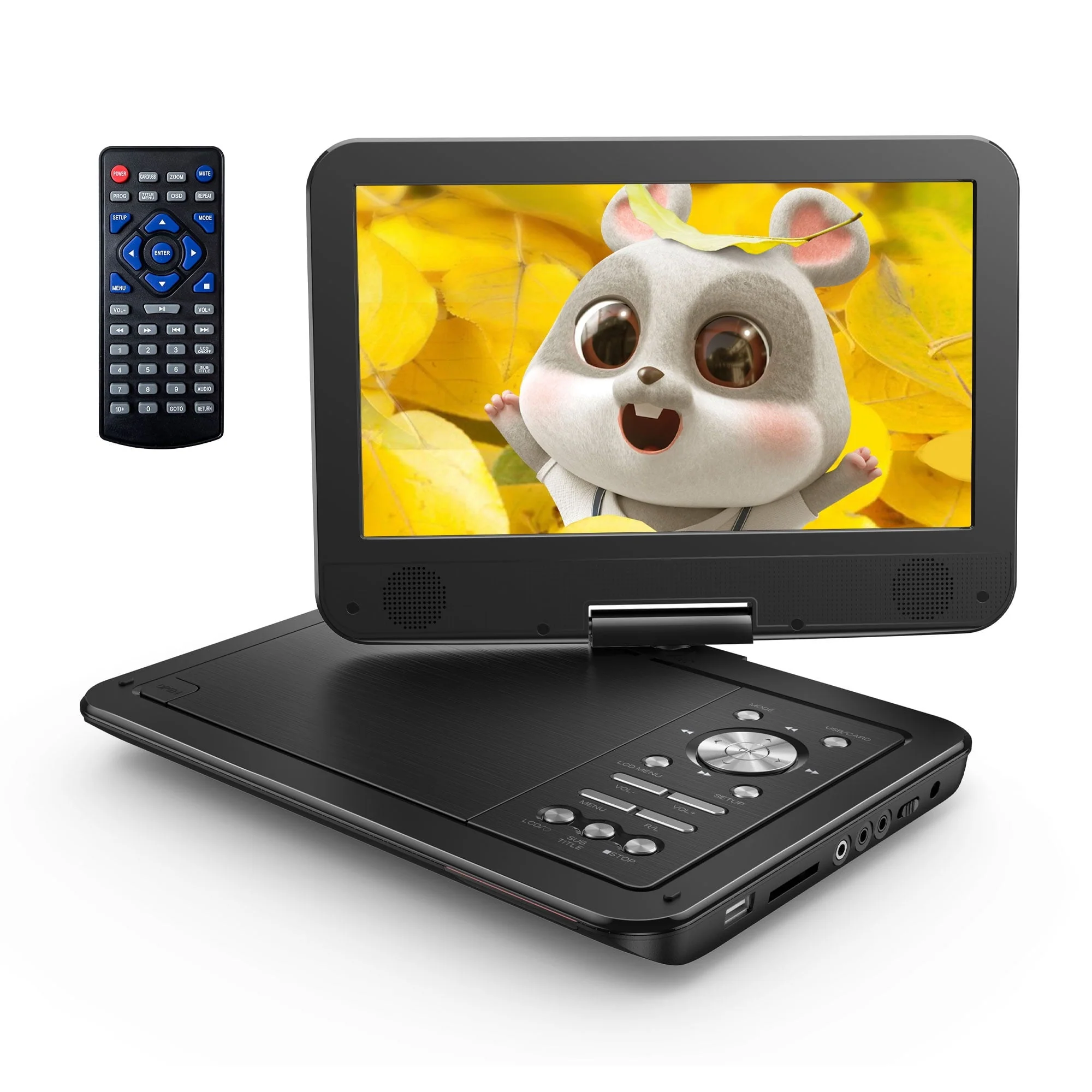 22629d9c63b5dcf7e9d2b09e1734aec8293866aa4f52c87c56b6e4b44603407f.webp 12.5" Portable DVD Player for Car 10.5" HD Swivel Screen Gift for Kids, 6 Hour Rechargeable Battery with Car Charger and AC Adaptor - Image 1
