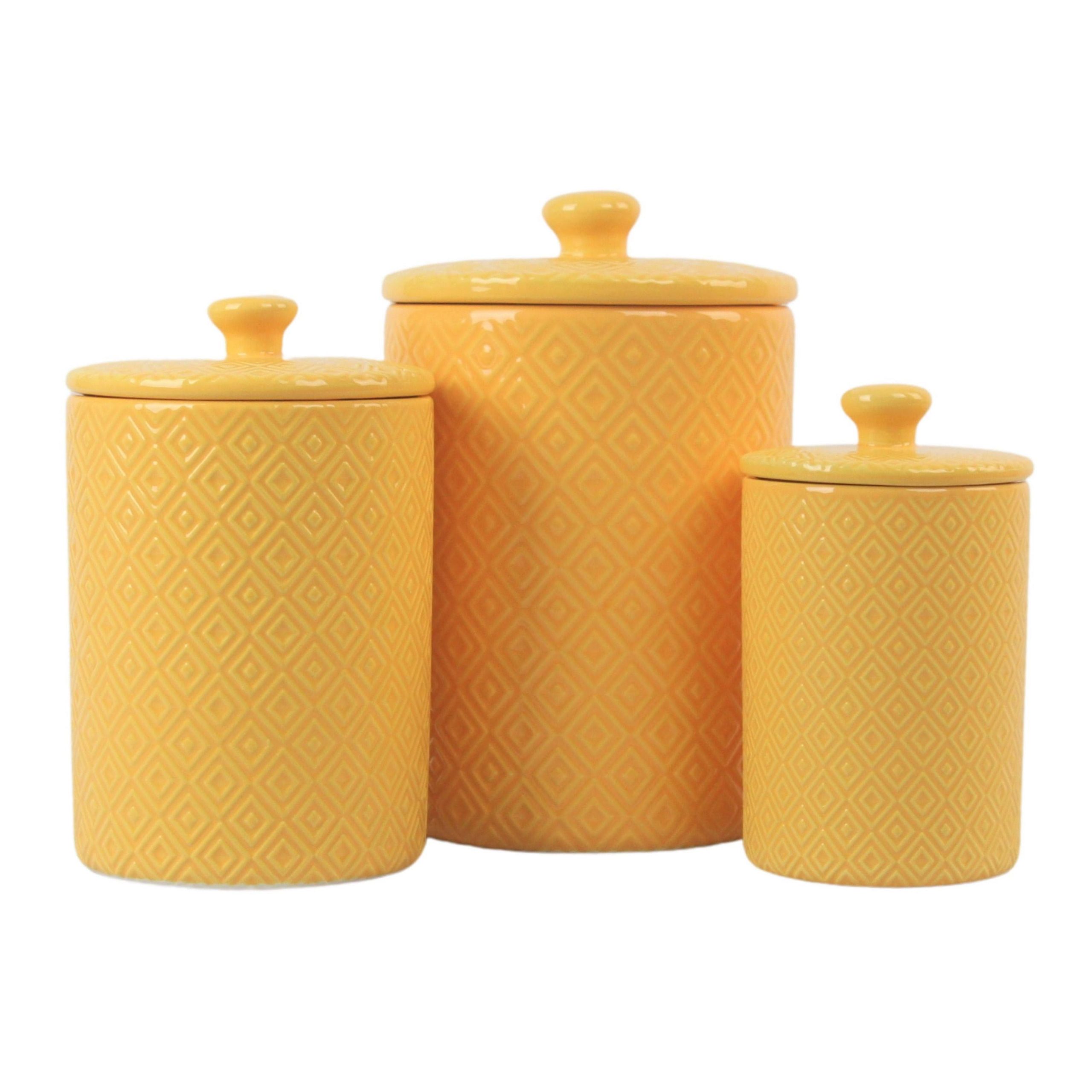 22962148fa839067cc326f0cacd54e914b3a41dd6930e98773757d9b3799c85f.jpg 10 Strawberry Street Diamond 3 Piece Canister Set, Yellow - Image 1