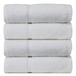 Bare Cotton Luxury Hotel & Spa Towel 100% Genuine Turkish Cotton Bath Towels - White - Dobby Border - Set of 4