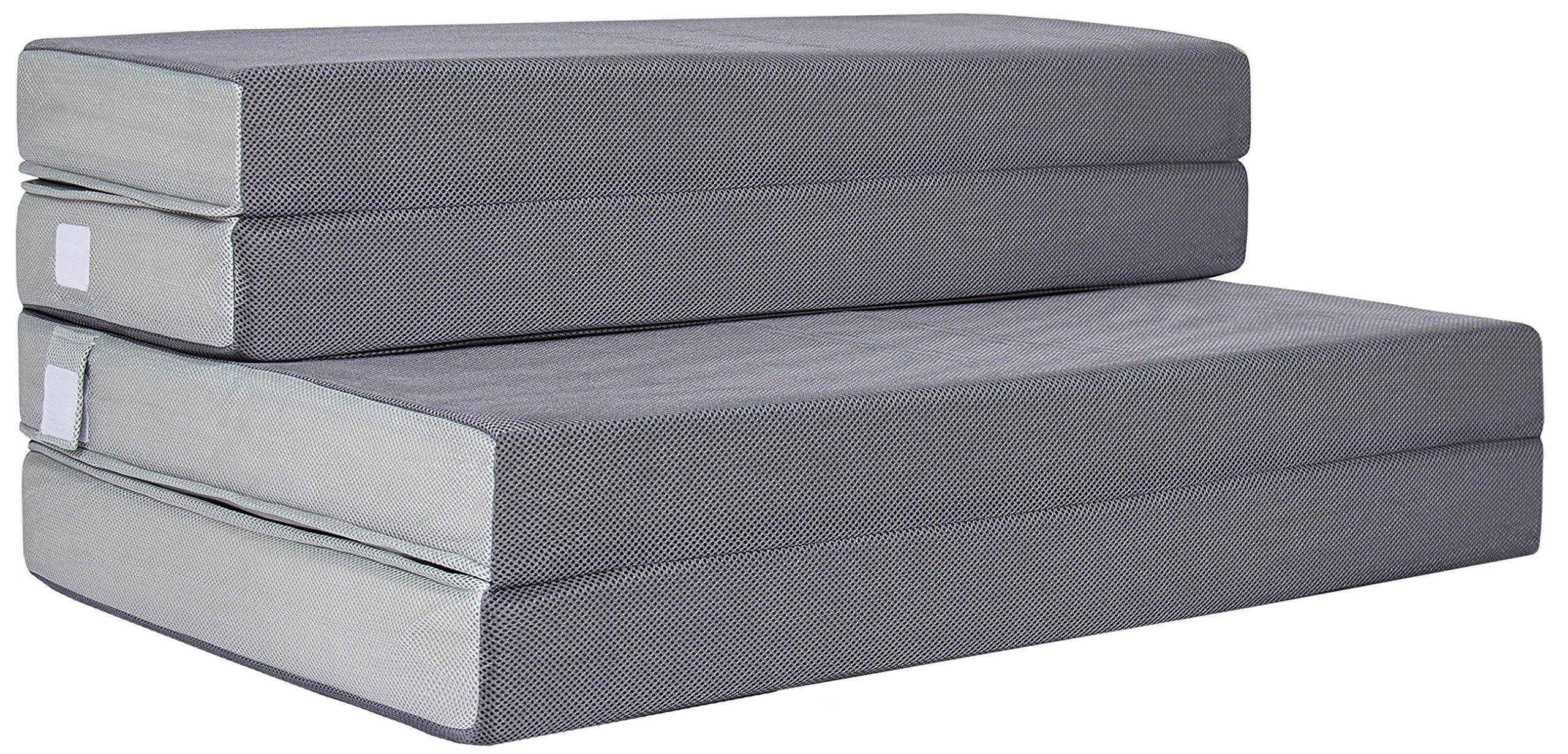 22c7d7d5674b94bb1fce90f2cd73c1a609ee573ba9211e3f282af2325f93f7af.jpg Best Choice Products Folding 4" Portable Mattress, Gray, Twin - Image 1