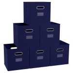 Ornavo Home 6 Pack Storage Cube Bins with Window Pocket ,Navy