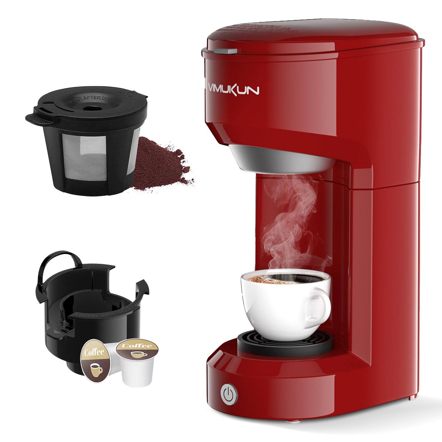 22e37ca03976937bd83c9536692799da31cbadcf05ed63ba97c05b7574fad601.jpg Vimukun Single Serve Coffee Maker Coffee Brewer Compatible with K-Cup Single Cup Capsule with 6 to 14oz Reservoir, Mini Size (Red) - Image 1