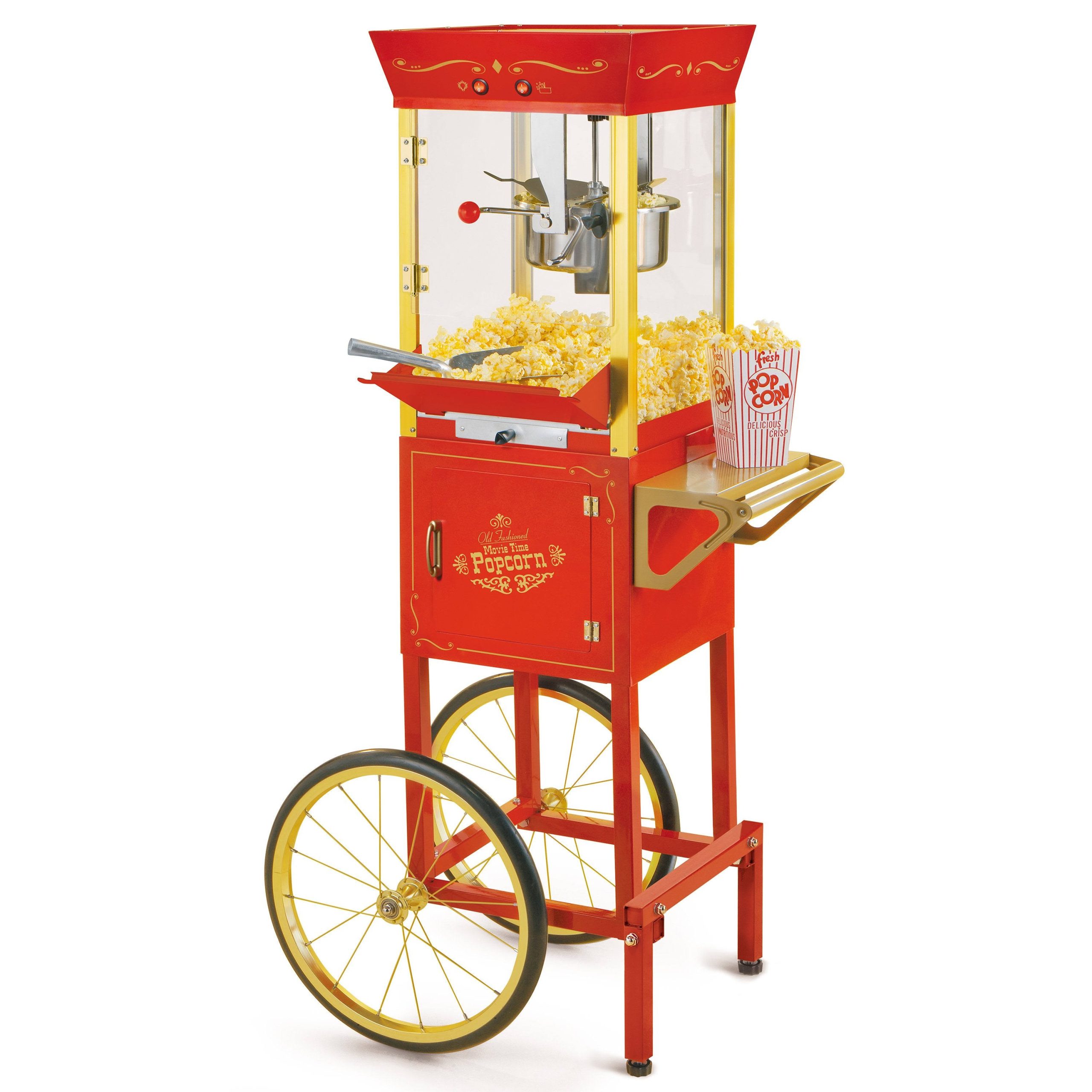 22f68dd3a72439f032310f1c5e9b0945bd7c5b9866ba71ba1fd016608ae5ee85.jpg Nostalgia Electrics Vintage Series Commercial Kettle Popcorn Cart, Red - Image 1