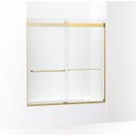 Kohler K-706004-L Levity Sliding Bath Door, 62" H x 56-5/8 - 59-5/8" W, with 1/4" Thick Crystal Clear Glass - Vibrant Brushed Moderne Brass
