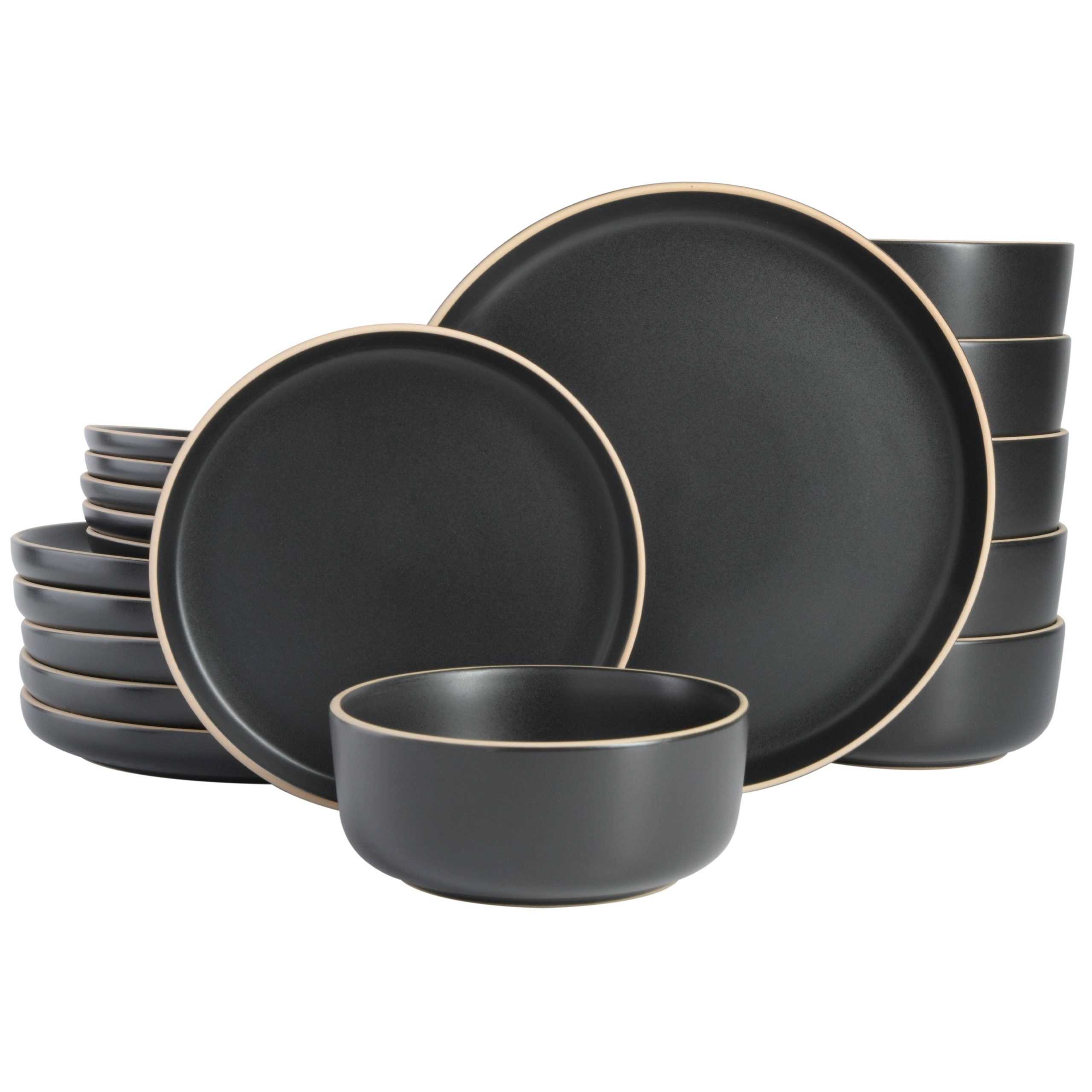 236eb0b144d92780c4ea8ed2432e5d47197a8c4b068002db4873efa67eb7df26-1.jpg Gibson Home Zuma 18 Piece Dinnerware Set, Service for 6 - Black - Image 1