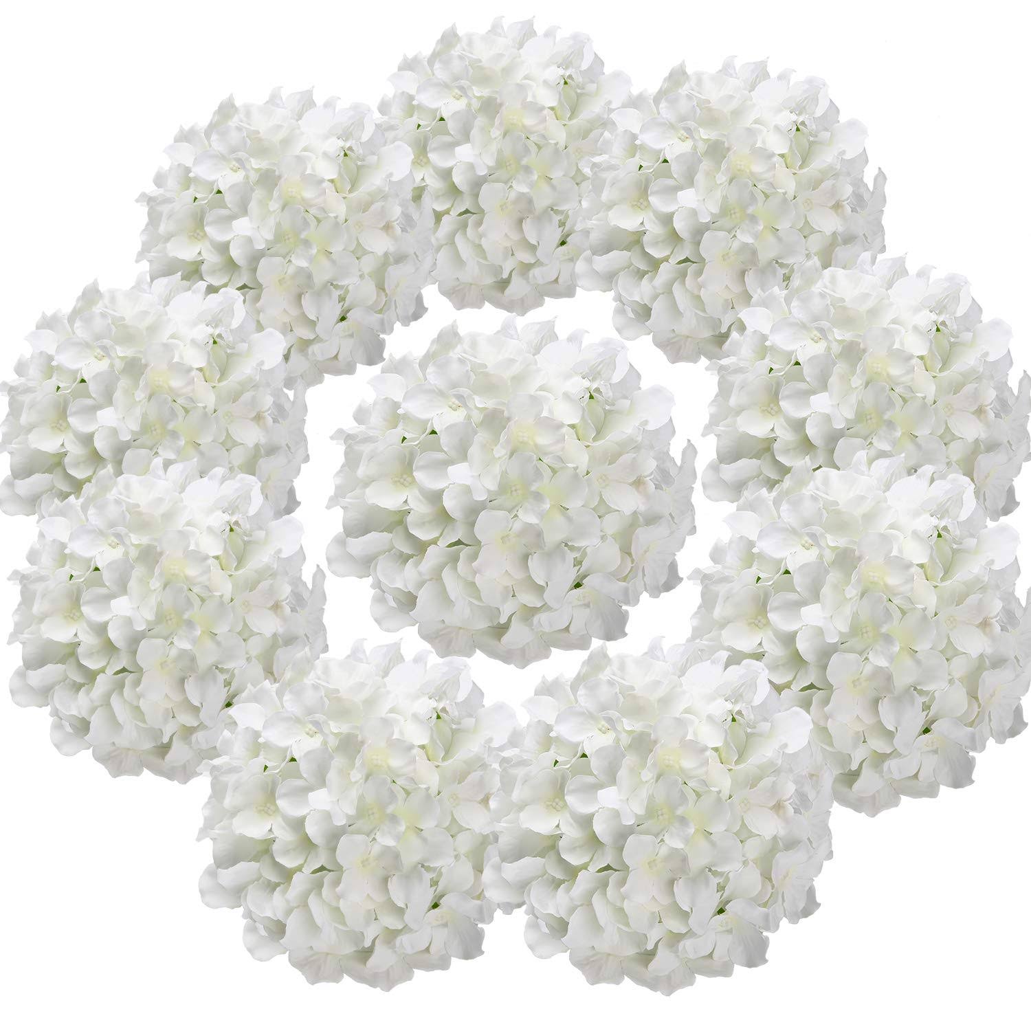 23789f3dd5f42a452e7a574e363538e5a08c23be3dd605198fb4e8429c3e727a.jpg Flojery Silk Hydrangea Heads Artificial Flowers Heads with Stems for Home, White - Image 1