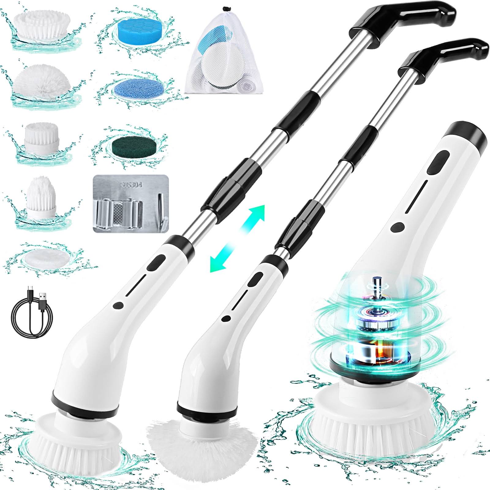 239c447782d9cba39c8d707841e7f33a5472eda210fc3772564ab5c0fefce745-1.jpg WLRETMCI Electric Spin Scrubber,Cordless Cleaning Brush with 8 Replaceable Brush Heads Extension Handle,Bathroom Power Shower Scrubber for Tub Floor - Image 1