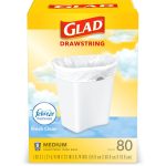 Glad Medium Kitchen Drawstring Trash Bags 8 Gallon White Trash Bag, Fresh Clean Scent, 80 Count