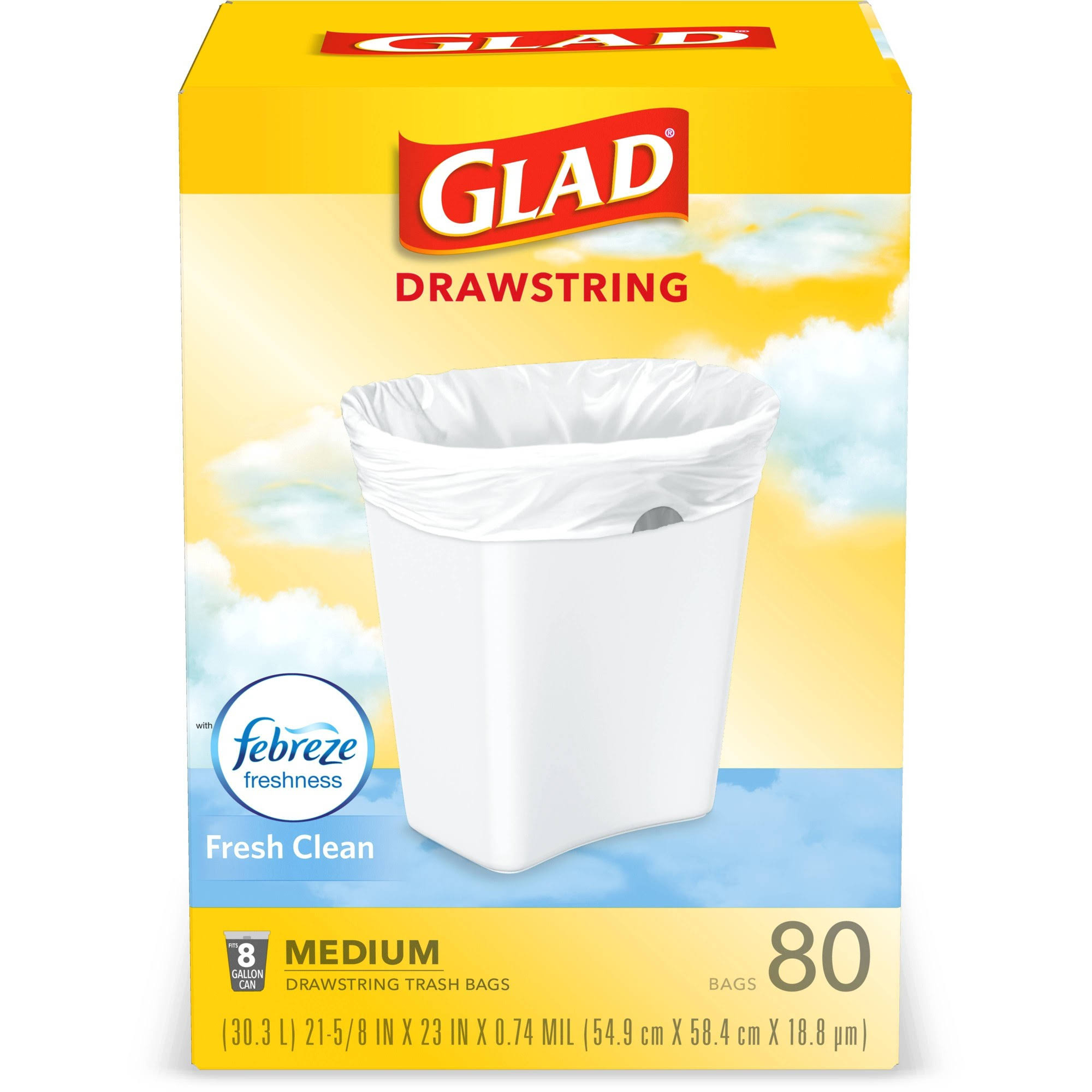23d933ac7688542d20dfa5410add4d69541ead7b2036eb98745ebcf72af9cd25.jpg Glad Medium Kitchen Drawstring Trash Bags 8 Gallon White Trash Bag, Fresh Clean Scent, 80 Count - Image 1