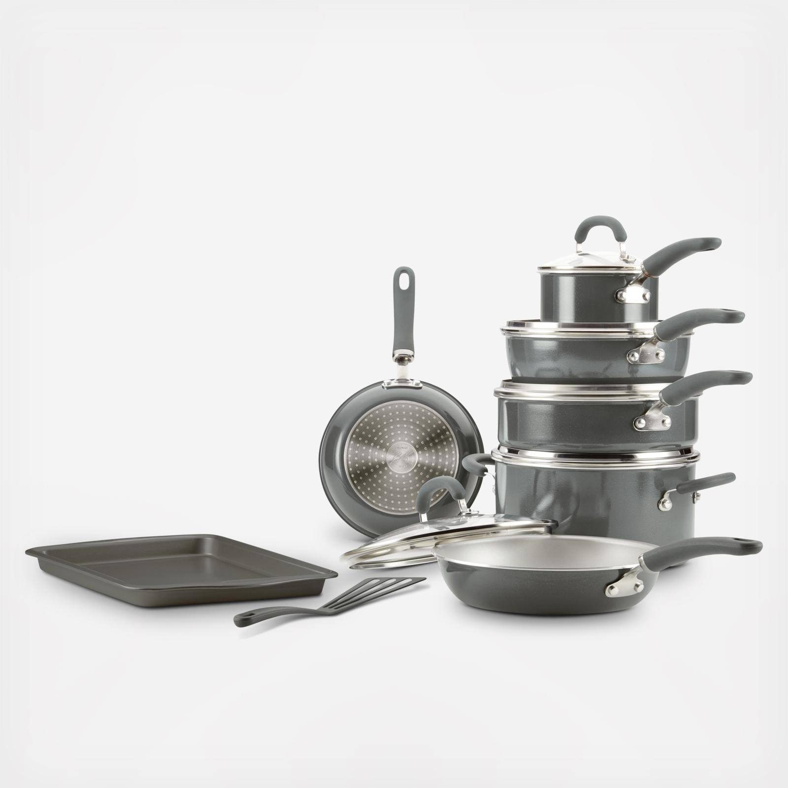 23e7786fc476c332f178ac466c9c7829a73510c91a5dc9cf7e00255068e5f230.jpg Rachael Ray 12148 13-piece Aluminum Cookware Set, Gray Shimmer - Image 1