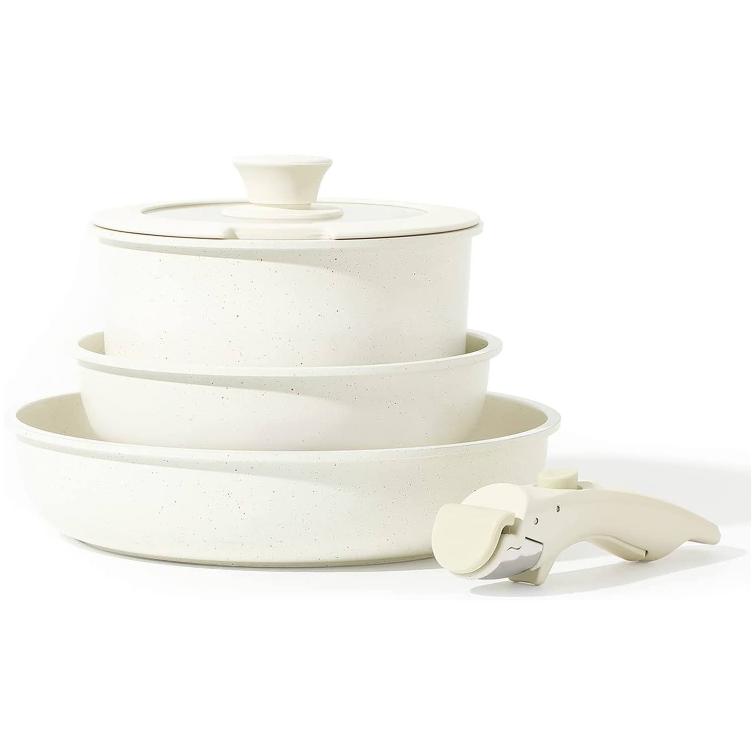 23f16510e511d1e4530202dc3aa315e5354fe6bea50b68d57bf131d4213411b7.jpg White Granite Detachable Handle Cookware Set Removable Handle Cookware-5pc - Image 1