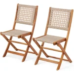 AECOJOY Outdoor Folding Chairs Set of 2, Wooden Patio Dining Chairs with High Back