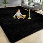 Iplusmall Black Rug for Living Room, Super Large 8'x10' Soft Fluffy Shag Area Rug for Bedroom Nursery Room, Throw Shaggy Furry Carpet, Rectangle Faux Fur