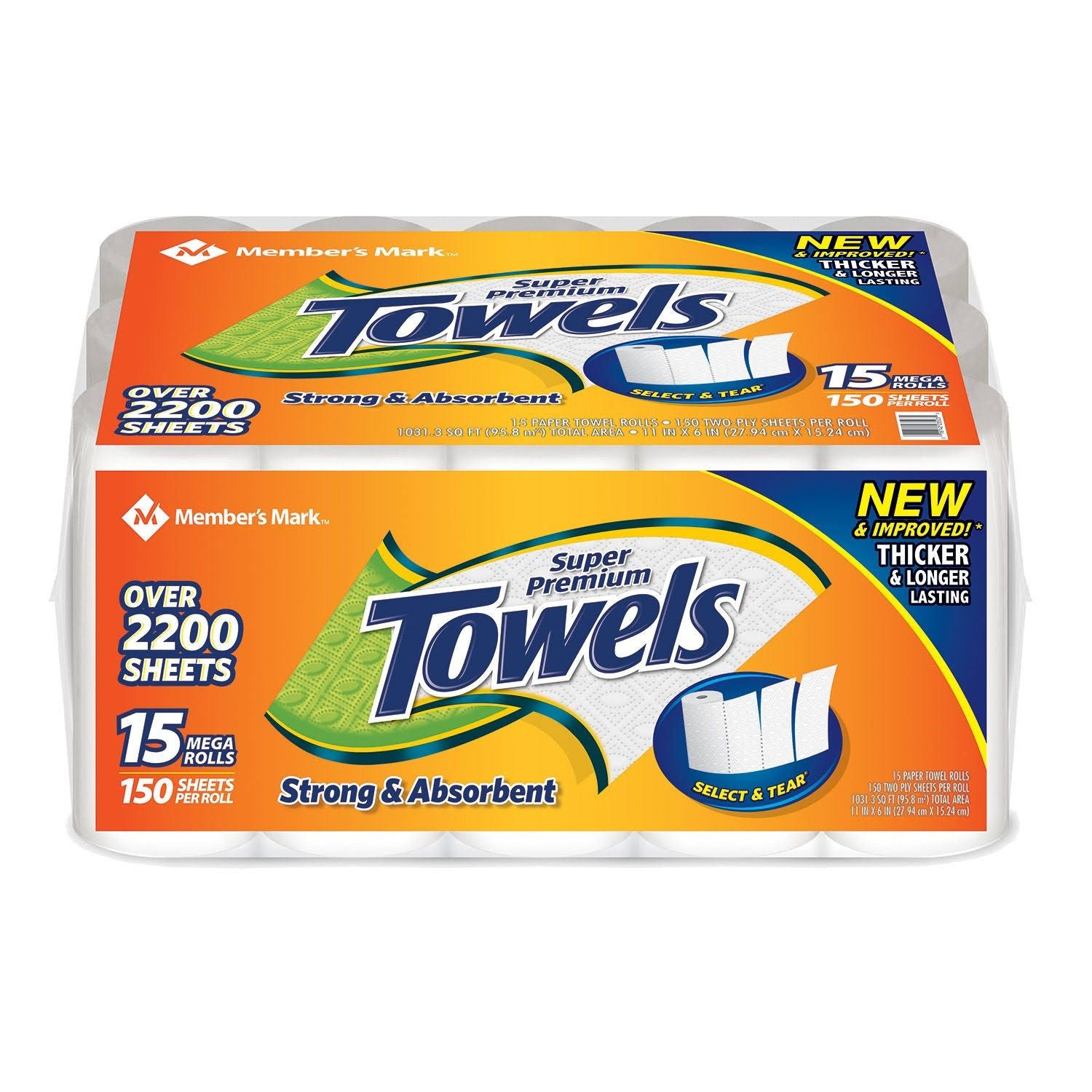 24032ae243ed58f68e0d031e74cdfa24326c2f2ee33353055e5630f2195c0cb9.jpg Member's Mark Super Premium Paper Towels 15 Rolls 150 Sheets per Roll - Image 1