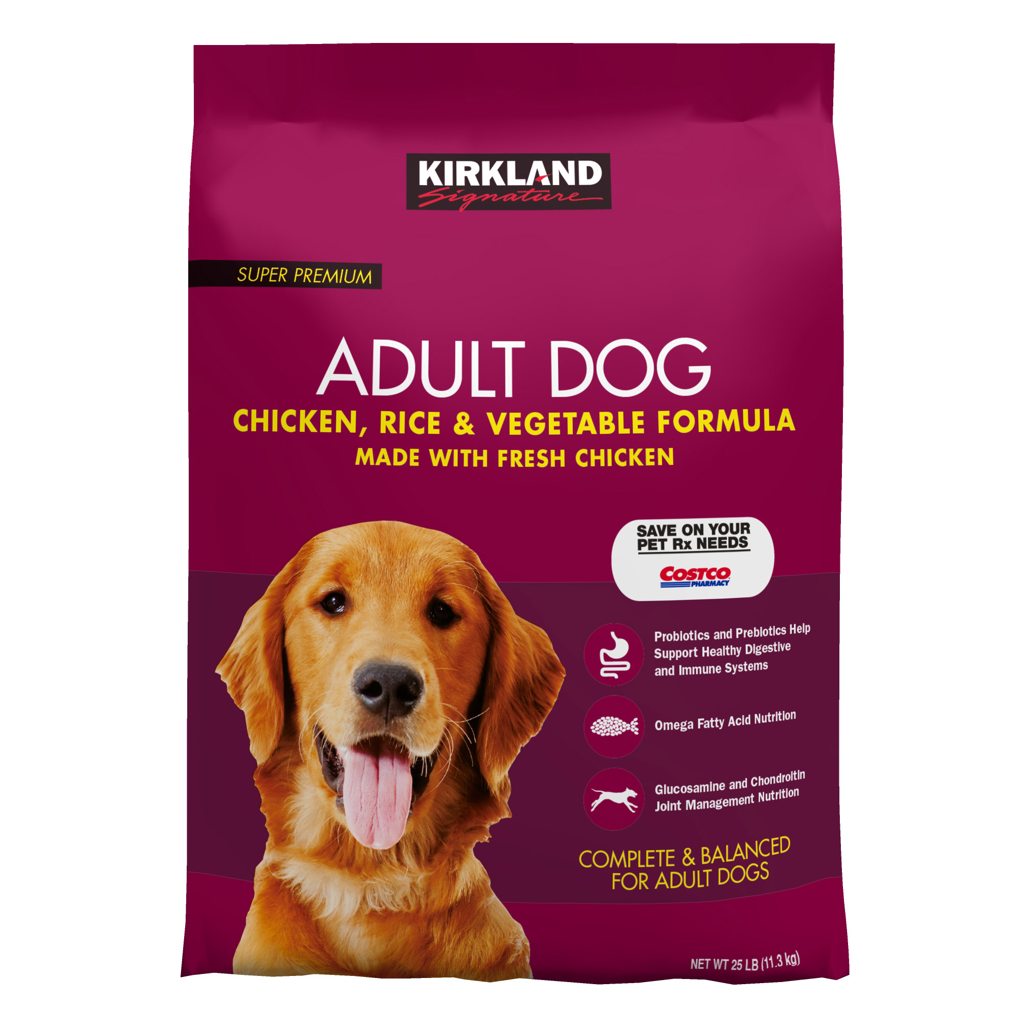 241467dc0eb703525a1b459de4b182455f40a1fe943dec760e58b612a56760c9.jpg Kirkland Signature Adult Formula Chicken, Rice and Vegetable Dog Food, 25 lb - Image 1