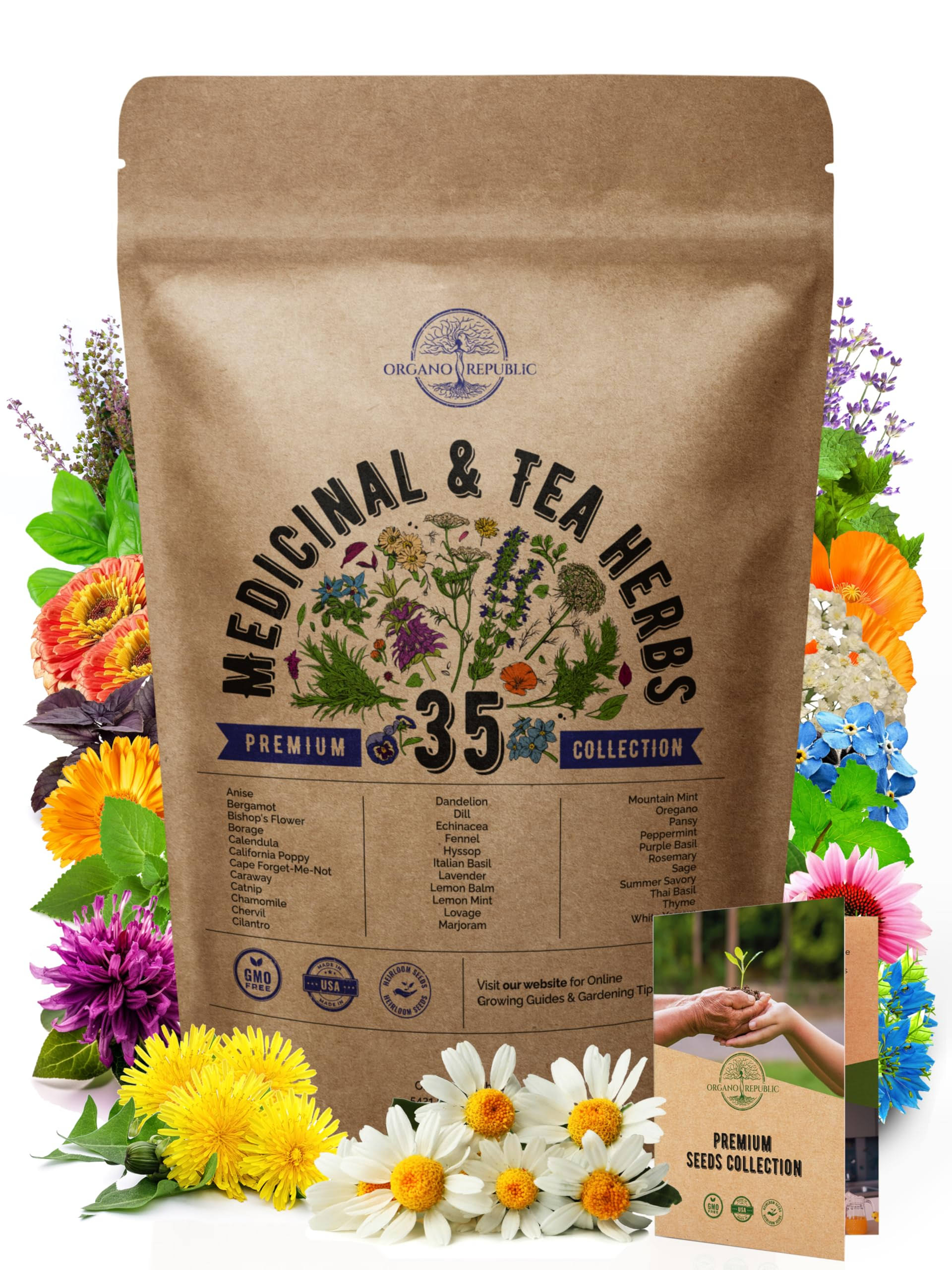 2422b2e890dd35f34a1dacf29bb9c0f80dcb605ef108296e44bf05ebc01f8038.jpg 35 Medicinal & Tea Herb Seeds Variety Pack for Planting Indoor & Outdoors. 8200+ Non-GMO Heirloom Herbal Garden Seeds: Anise, Bergamot, Borage, - Image 1