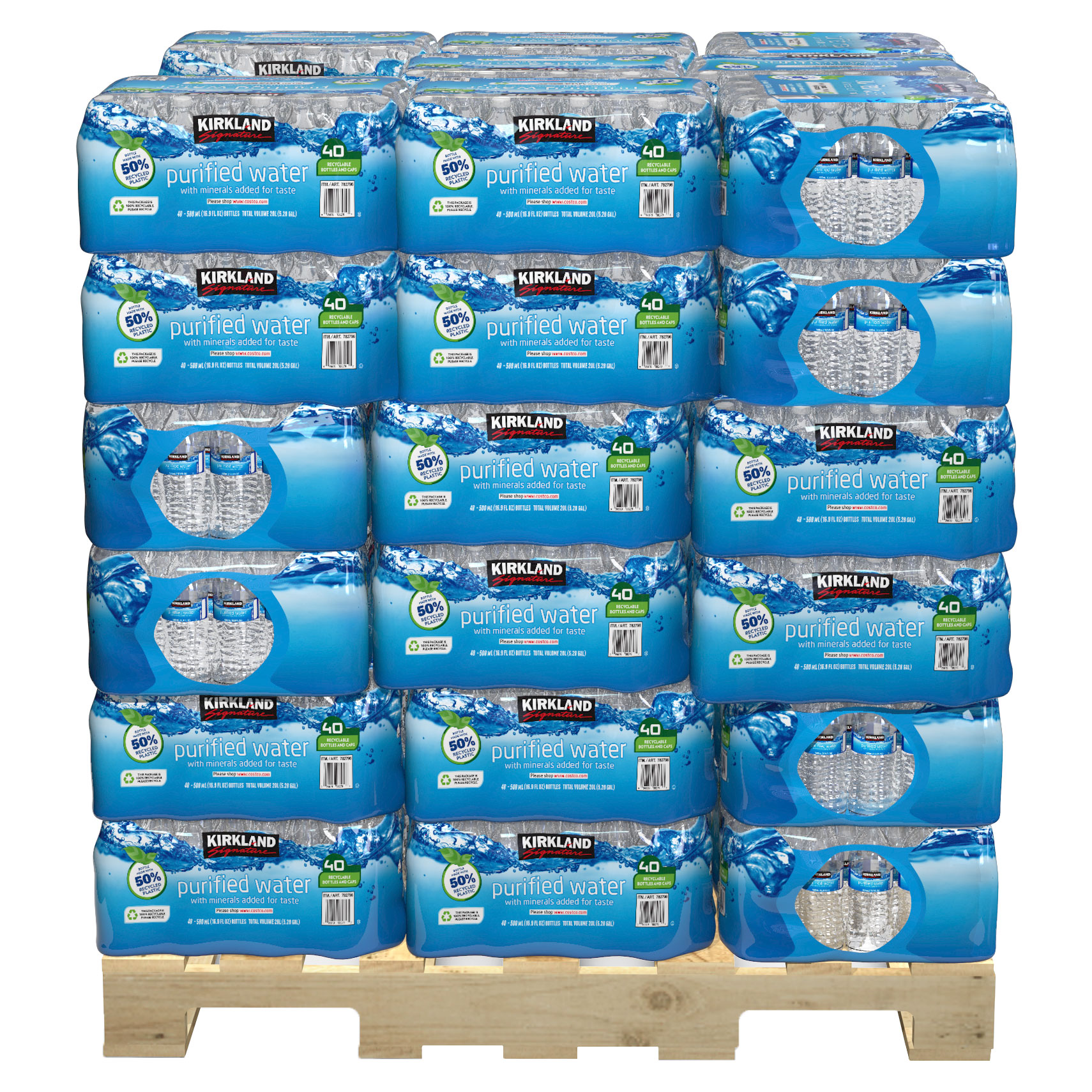 244a6177de39bc36d8bb183df99c5d5b7ce6dc6b40615e992bc589dad53766bd.jpg Kirkland Signature Bottled Water 16.9 Fl Oz, 40 - Count, 48 Case Pallet - Image 1