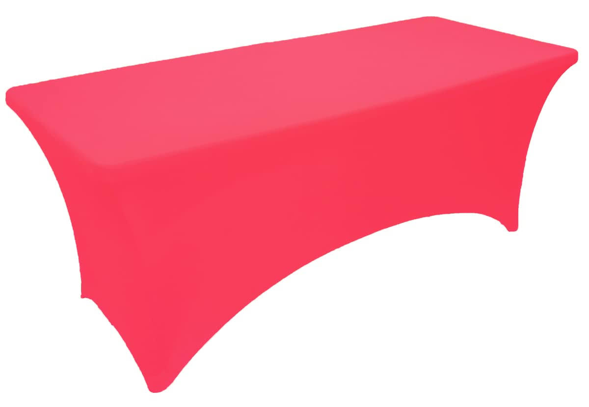 2450fb2a557c542398ac2b6274667e5a90b574f1c5fa80d3644c1711d3d82722.jpg Gowinex 4ft Fuchsia Stretch Spandex Table Cover Tablecloth for Rectangular Fitted Folding Table - Image 1