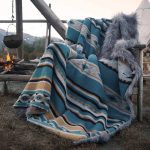 Aztec Faux Fur Blanket - Anifurry Grey+Turquoise / Queen 90"x90"